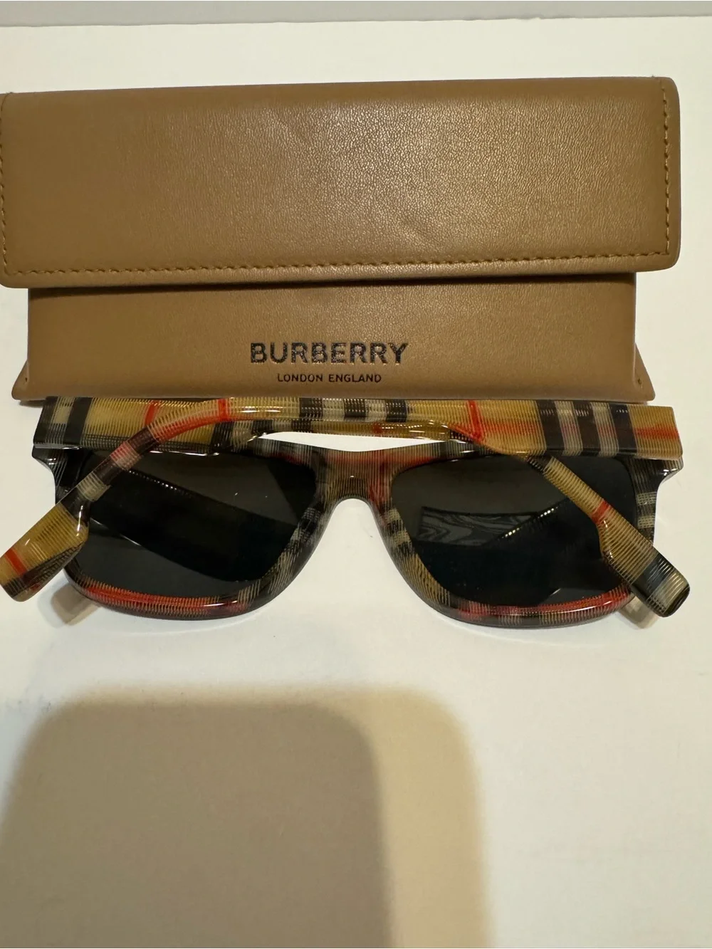 Men's Burberry Plaid Sunglasses with Tan Case